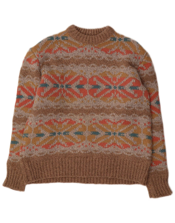 Vintage dame sweater med rund hals DK 14 Large Brown Fair Isle