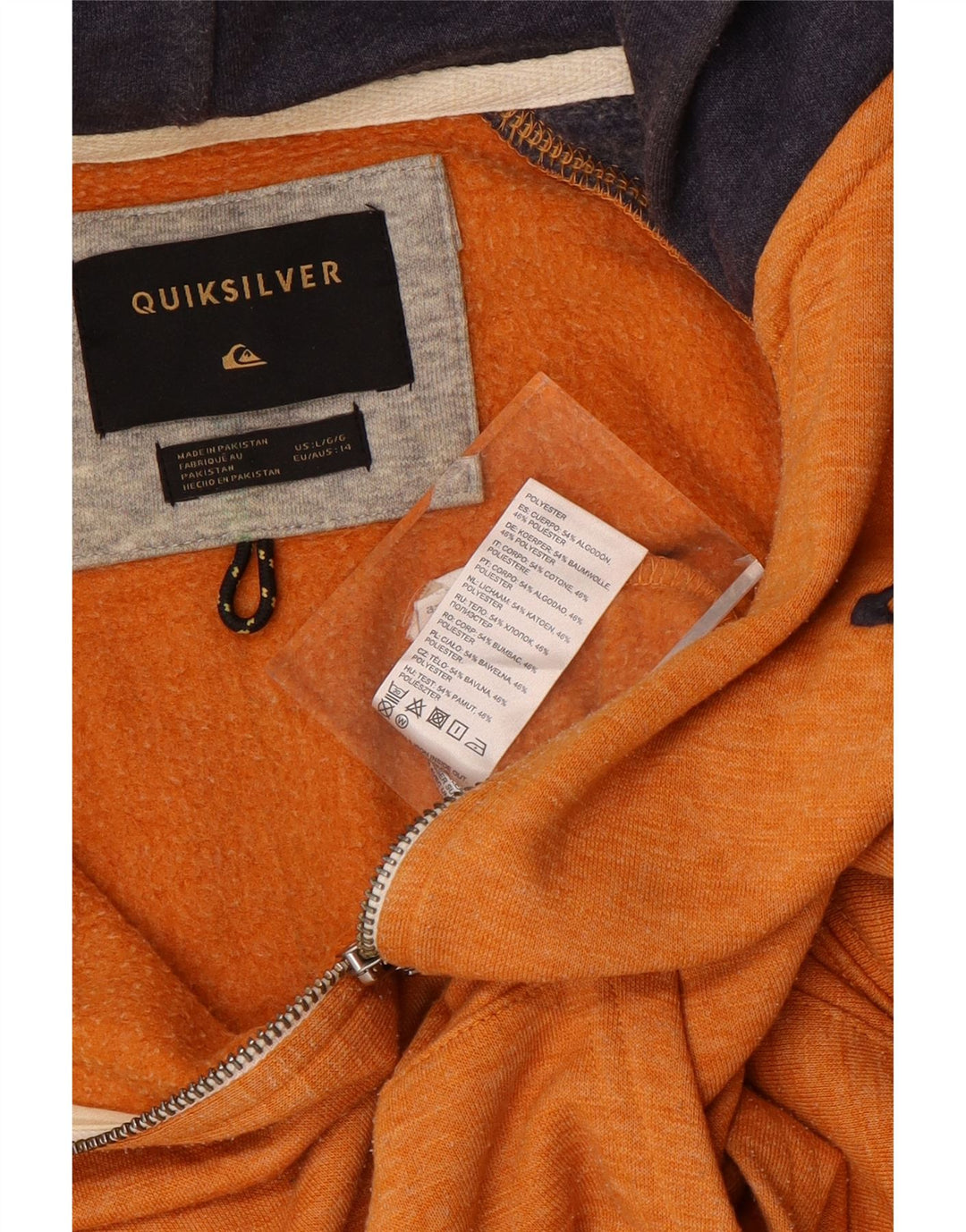 QUIKSILVER Dame Hættetrøje Sweater UK 14 Stor Orange Colourblock Bomuld