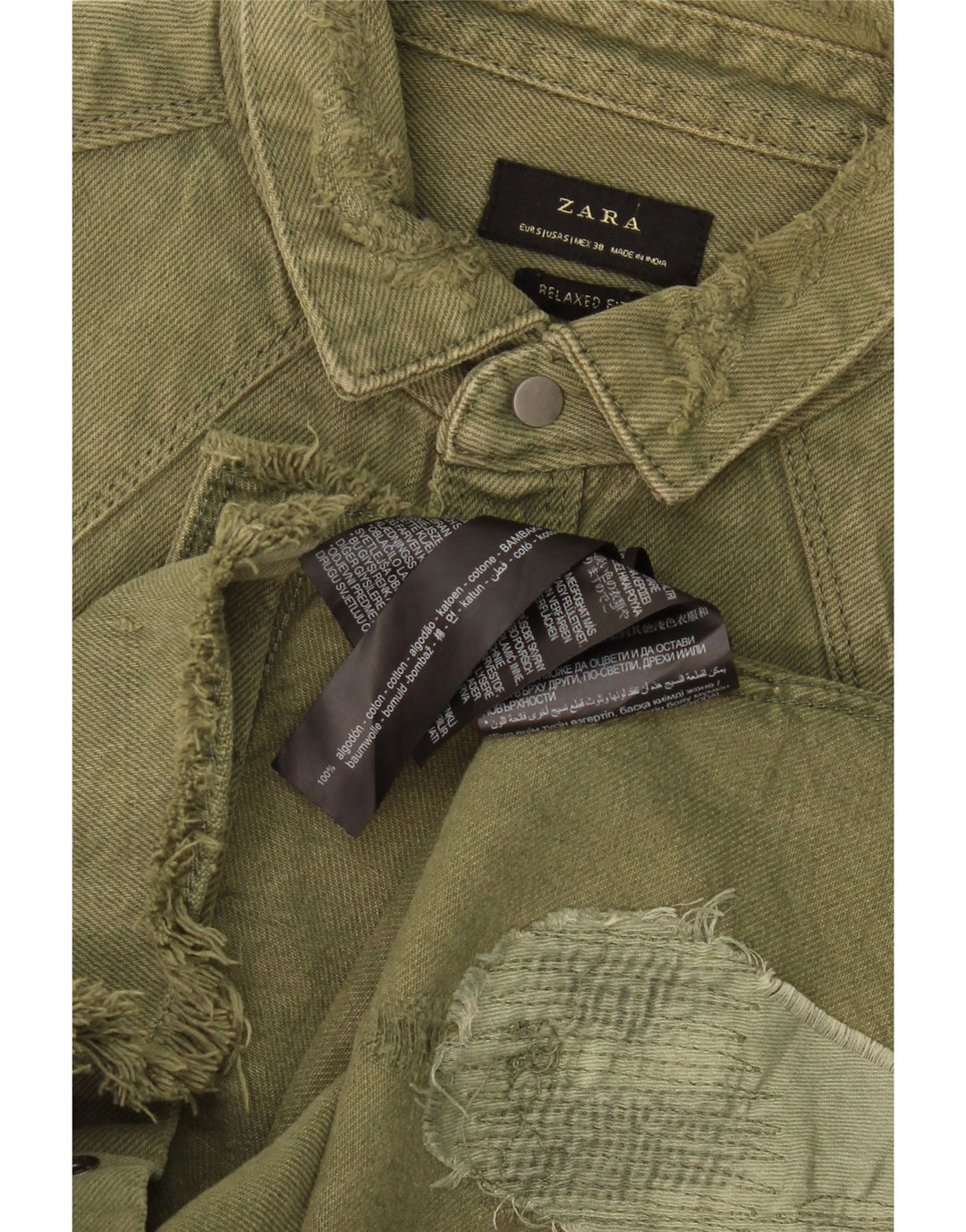 ZARA Herre Distressed Relaxed Fit denimskjorte, lille Khaki Bomuld