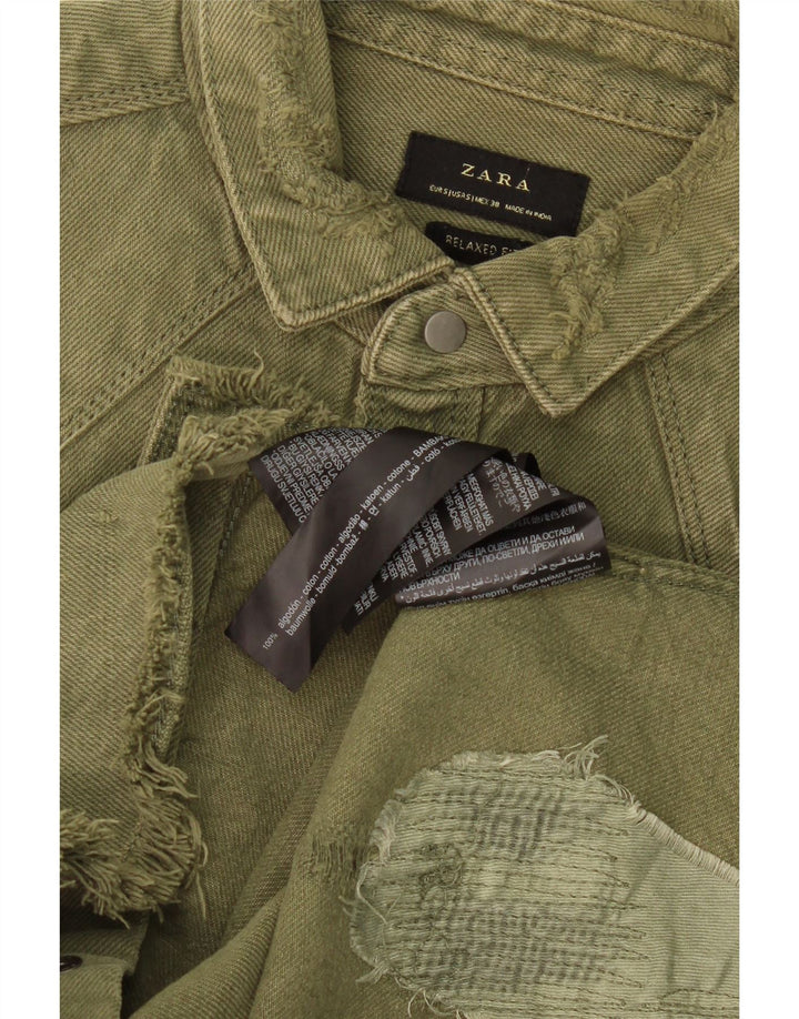 ZARA Herre Distressed Relaxed Fit denimskjorte, lille Khaki Bomuld