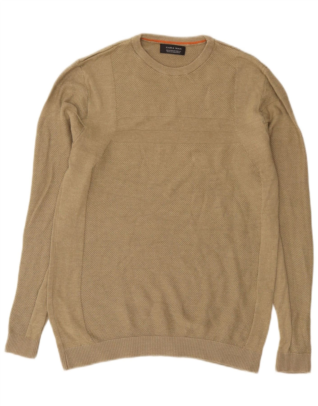 Zara Herre Crew Neck Jumper Sweater Medium Khaki Akryl