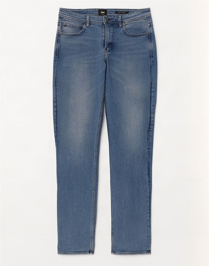 Lee Mens Slim Straight Jeans W32 L33 Blå Bomuld
