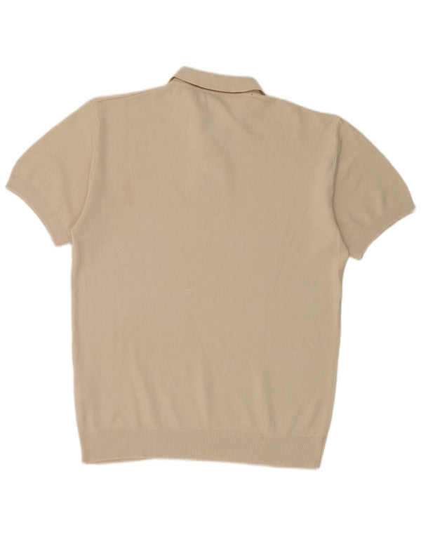 Zara Herre Kortærmet Polo Neck Jumper Sweater Medium Beige Bomuld