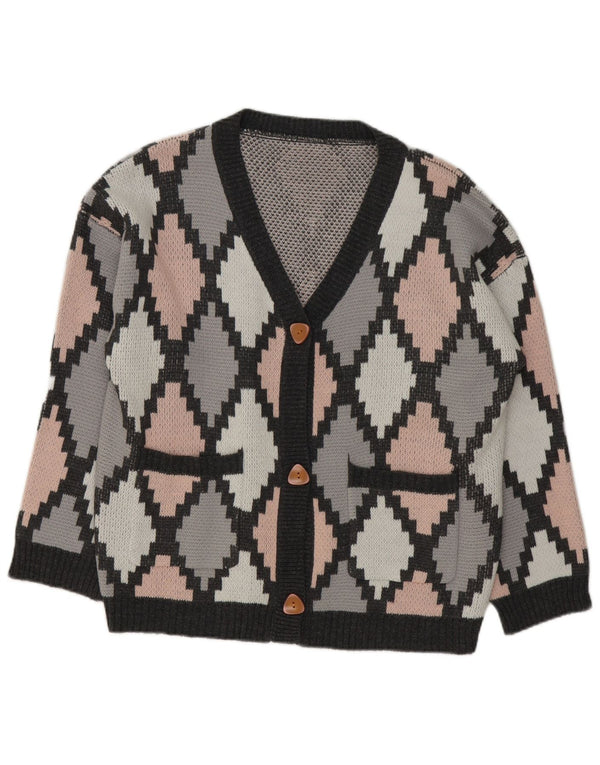 Shein Dame Cardigan Sweater UK 18 XL Grå Argyle/Diamond Akryl
