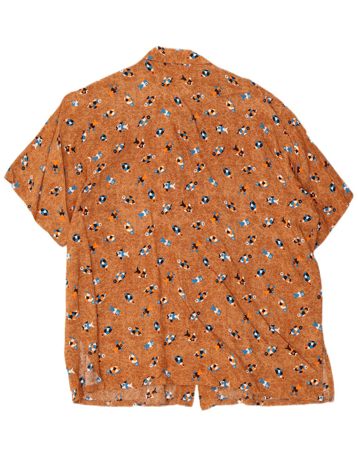 Vintage kvinders oversized abstrakt mønster bluse UK 10 Small Brown