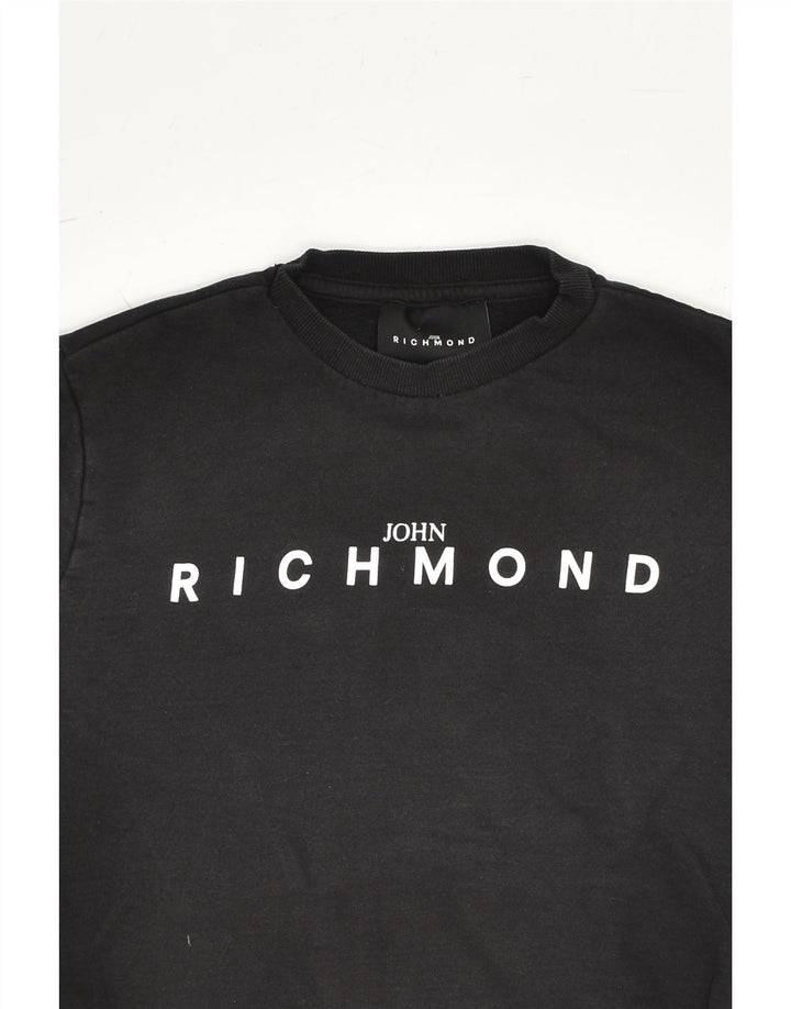 RICHMOND Girls Graphic Sweatshirt Jumper 9-10 Years Black Cotton | Vintage Richmond | Thrift | Second-Hand Richmond | Used Clothing | Messina Hembry 
