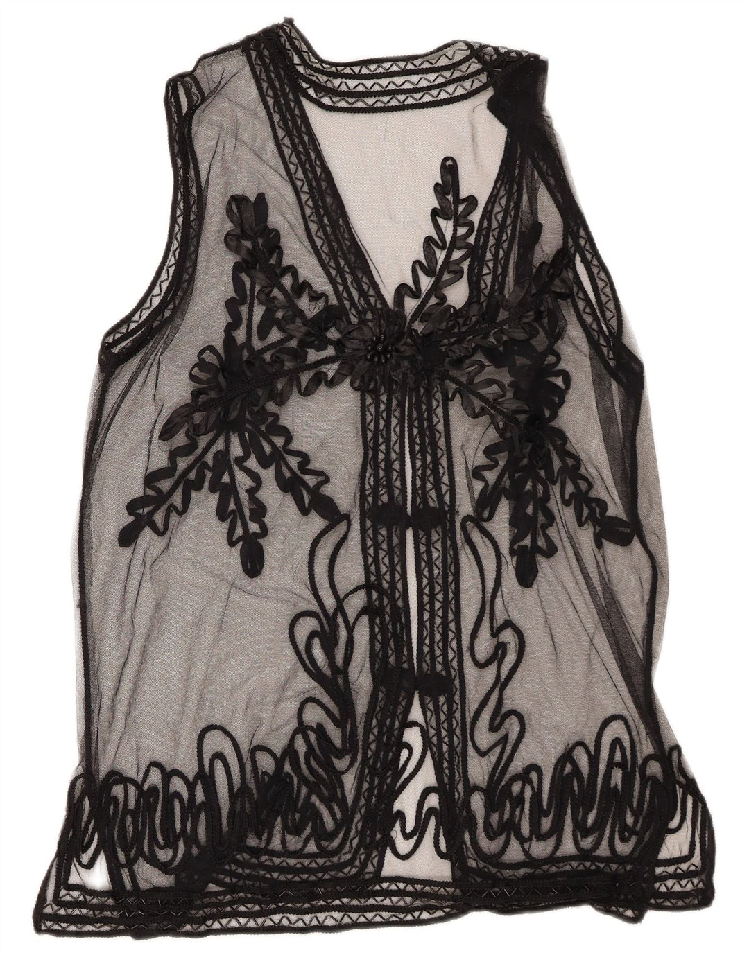 Vintage Dame Gennemsigtig Skjorte Bluse UK 14 Medium Black Floral