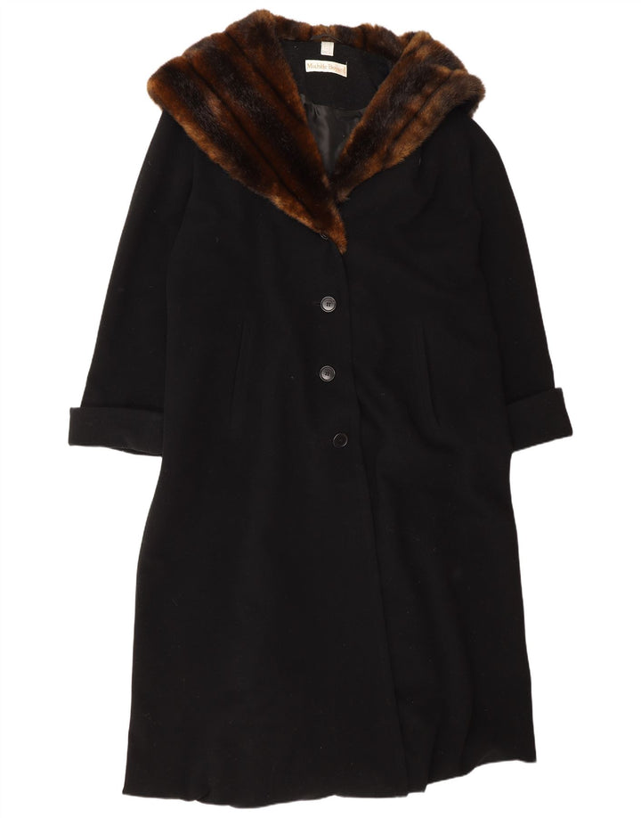 Michele Boyard Dame Hætte Oversized Overfrakke UK 12 Medium Sort Uld