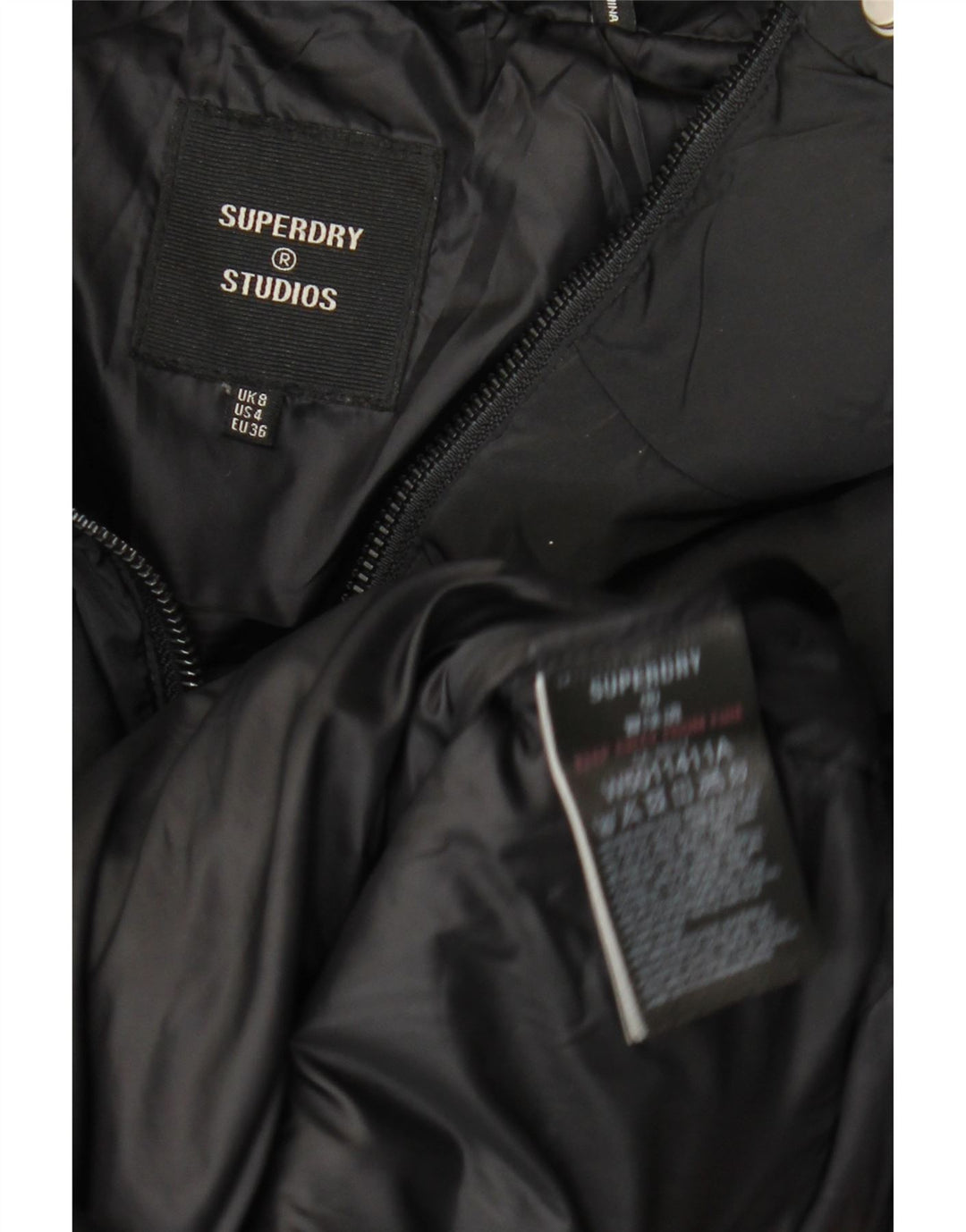 Superdry Womens Oversized Polstret Frakke UK 8 Small Black Polyester