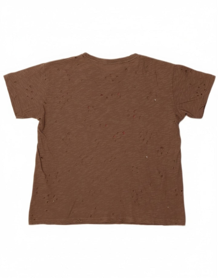 Guess Womens Perforeret grafisk T-shirt Top UK 14 Medium Brun