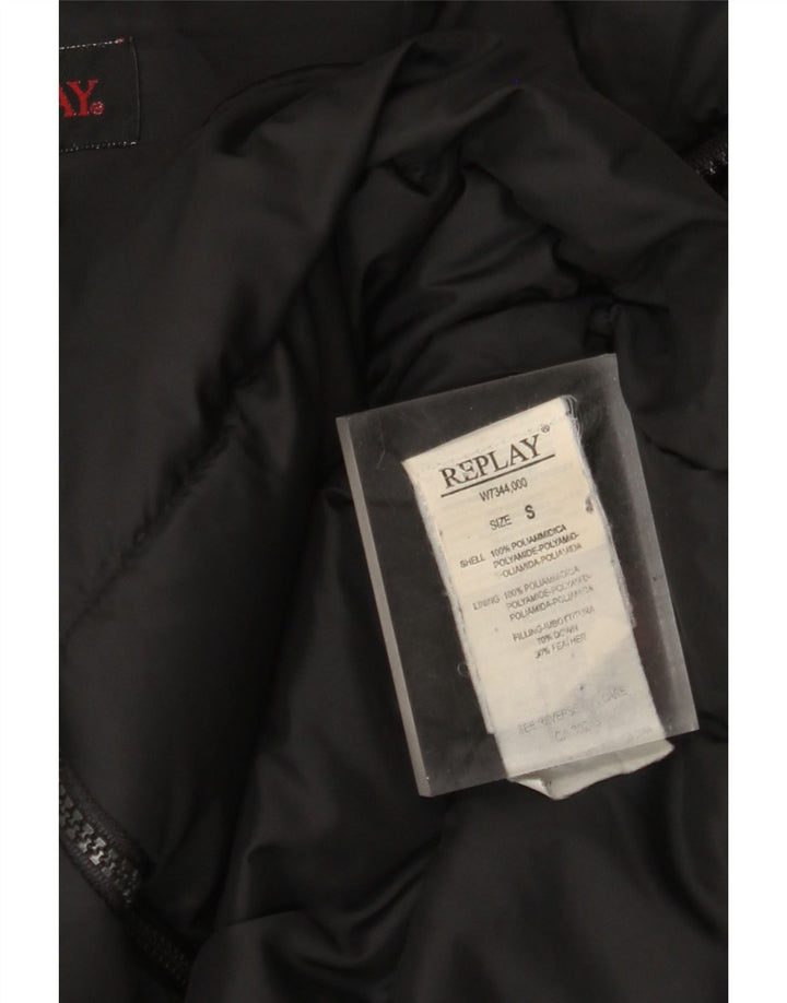 Replay Dame Hætte Oversized Polstret Jakke UK 10 Small Black Polyamide