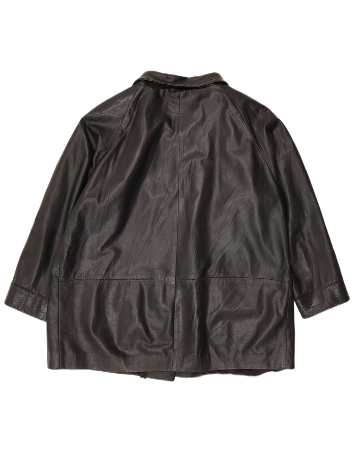 Vintage dame 5-knaps læder blazerjakke IT 52 2XL Sort