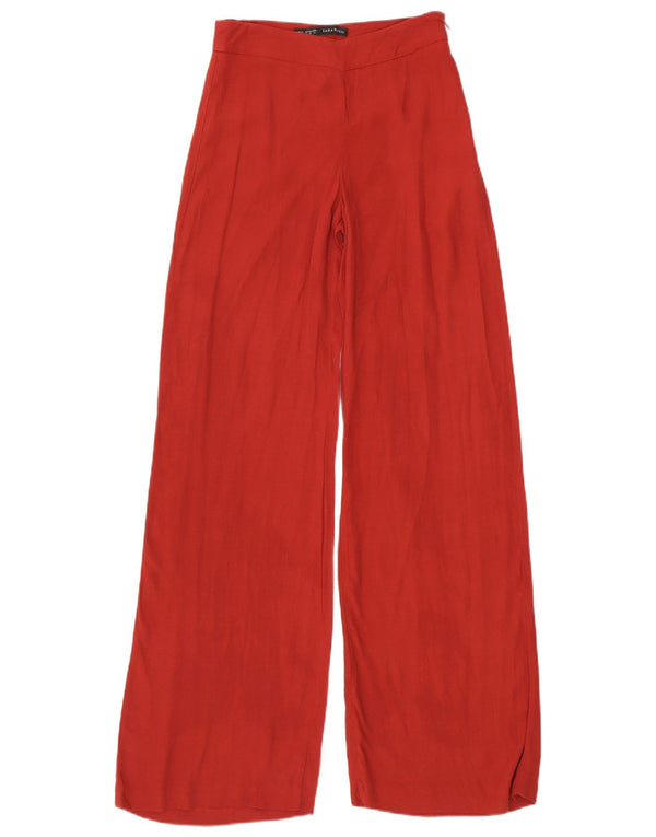 Zara Womens Casual Bukser med brede ben XS W24 L34 Rød viskose