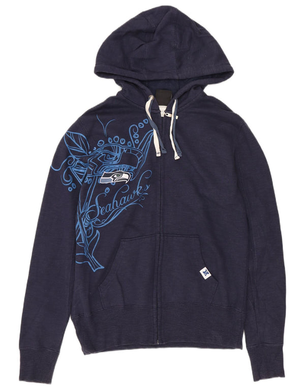 NFL Womens Seattle Seahawks Zip Hoodie Sweater UK 10 Small Navy Blue Cotton