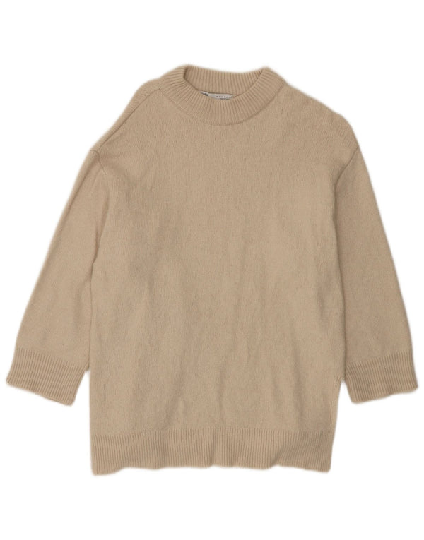 Zara Dame 3/4-ærmet Oversized Boat Neck sweater UK 10 Small Beige