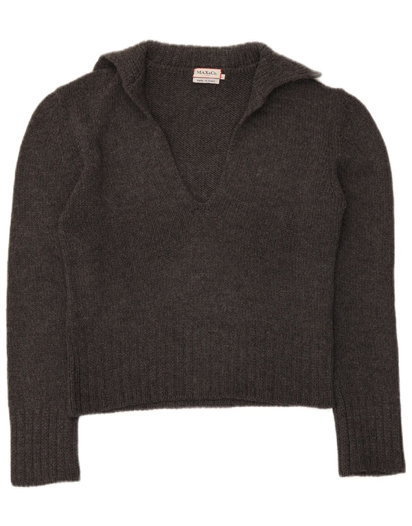 Max & Co. Dame Crop Polo Neck Jumper Sweater UK 14 Large Grey Virgin Wool