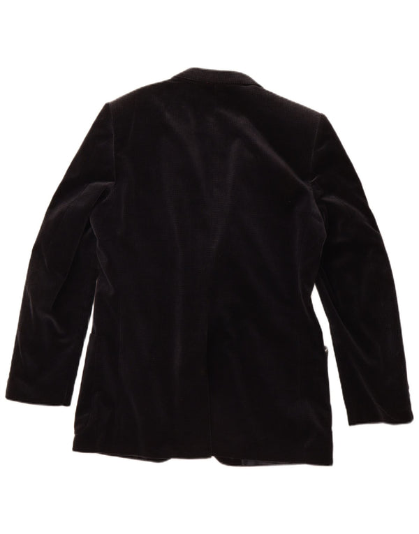 Vintage Herre Velvet Blazer Jacket UK 36 Small Navy Blue Houndstooth Bomuld