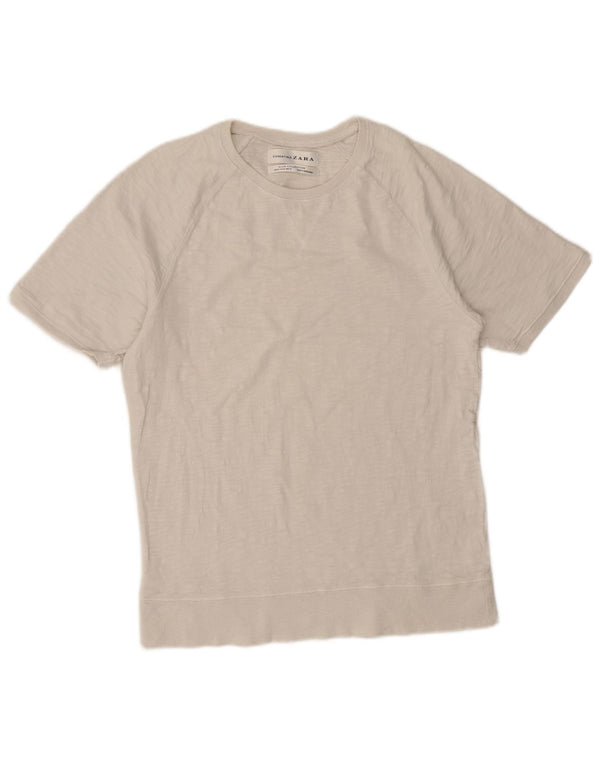 Zara Herre T-Shirt Top Medium Hvid Flecked