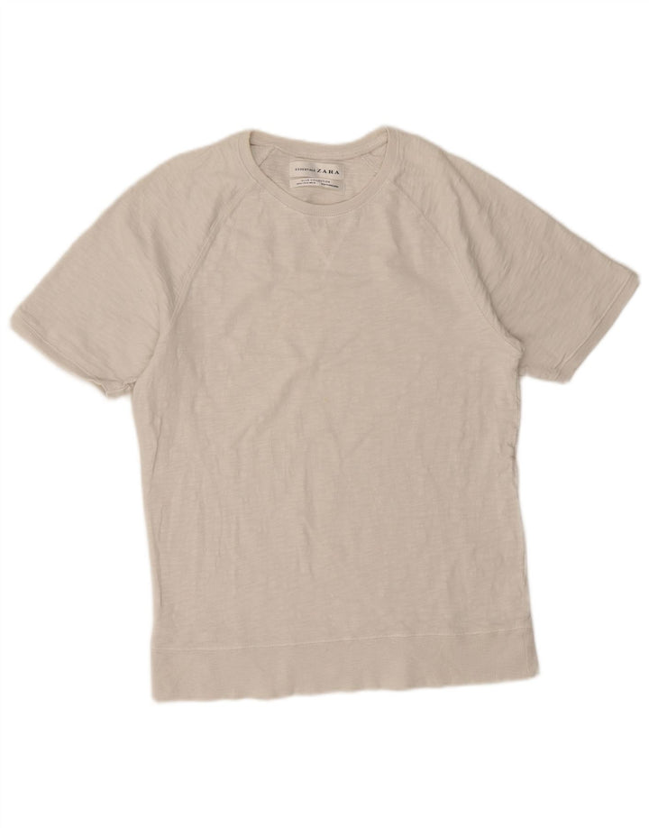Zara Herre T-Shirt Top Medium Hvid Flecked