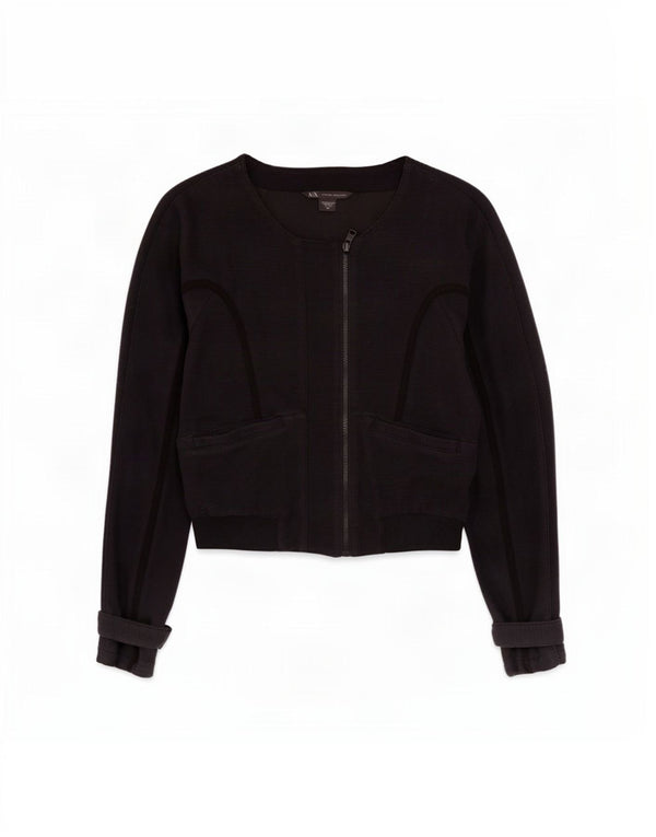 Armani Exchange Womens Crop Bomber Jacket UK 10 Small Black Bomuld