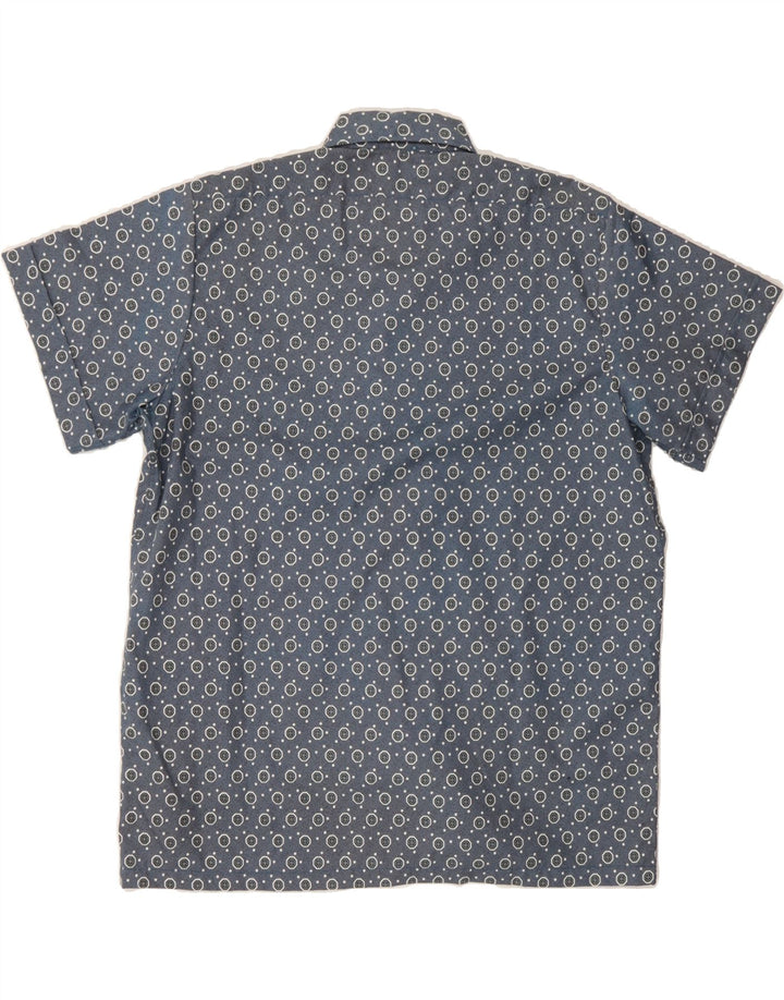 VINTAGE Mens Abstract Pattern Short Sleeve Shirt Medium Blue Vintage Vintage and Second-Hand Vintage from Messina Hembry 