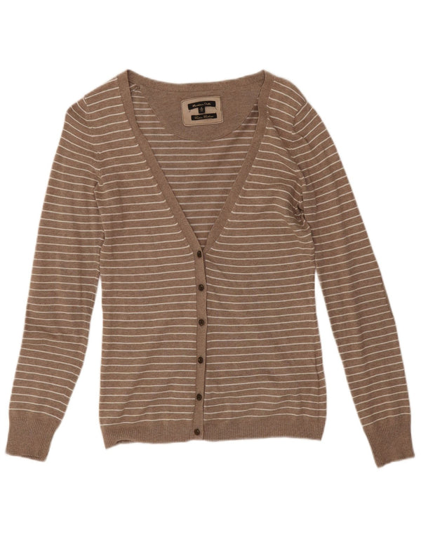 Massimo Dutti Dame Cardigan Sweater UK 10 Small Beige Stribet Bomuld