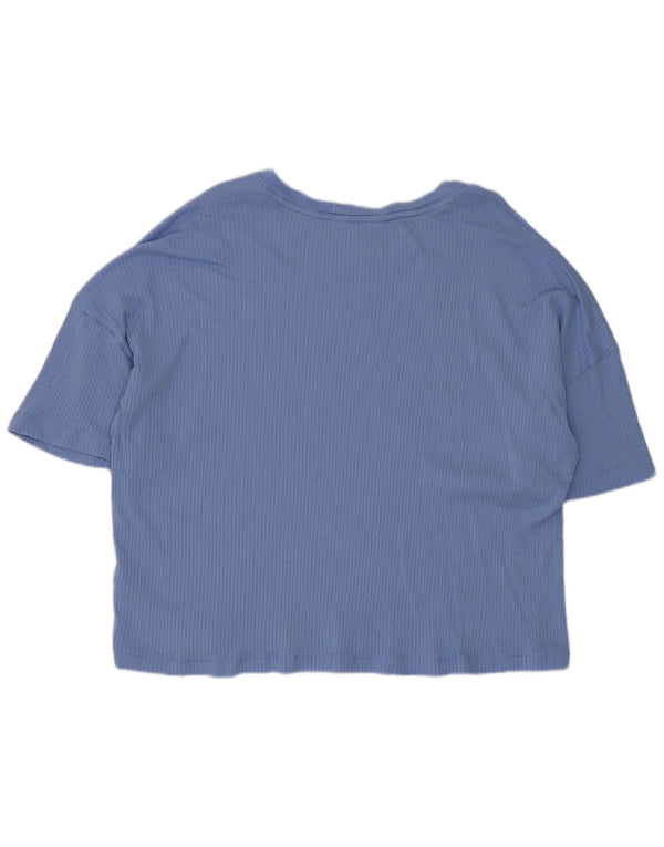 Marks & Spencer Dame Crop Oversized T-shirt Top UK 18 XL Blå Bomuld