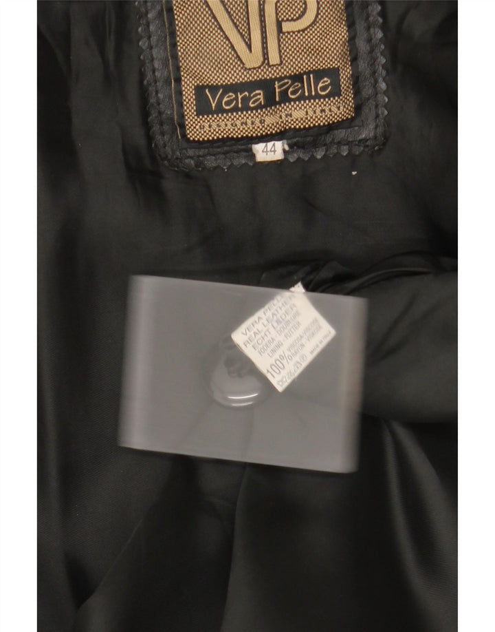 Vintage læderfrakke med hætte til kvinder IT 44 Medium sort læder