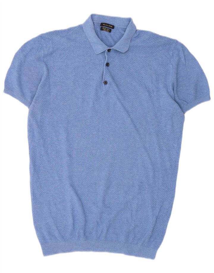 Massimo Dutti Herre Kortærmet Polo Neck Jumper Sweater Stor Blå