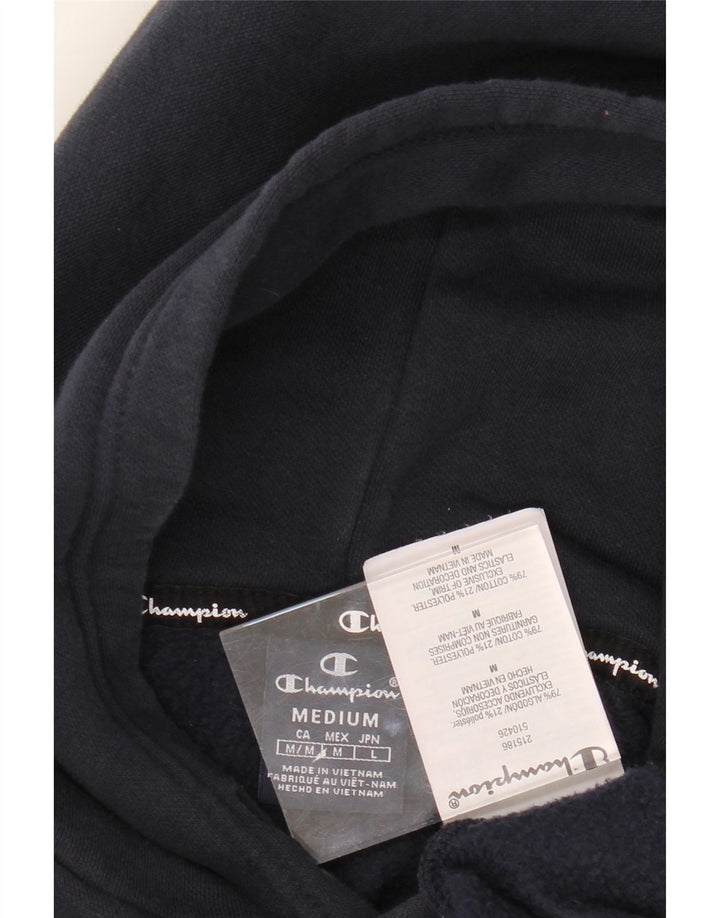 CHAMPION Mens Graphic Hoodie Jumper Medium Navy Blue Cotton Vintage Champion and Second-Hand Champion from Messina Hembry 