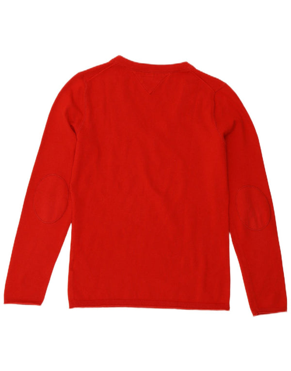 Tommy Hilfiger Dame V-hals sweater UK 14 Stor Rød Bomuld