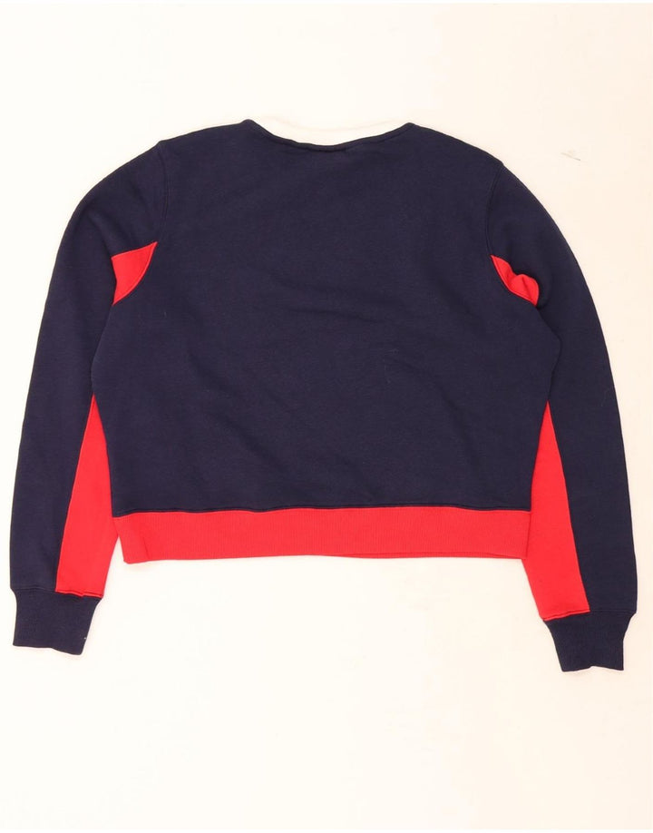 FILA Womens Oversized Crop Sweatshirt Jumper UK 14 Large  Navy Blue Vintage Fila and Second-Hand Fila from Messina Hembry 