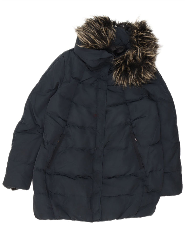 Zara Dame Polstret Jakke UK 14 Medium Navy Blue Polyester