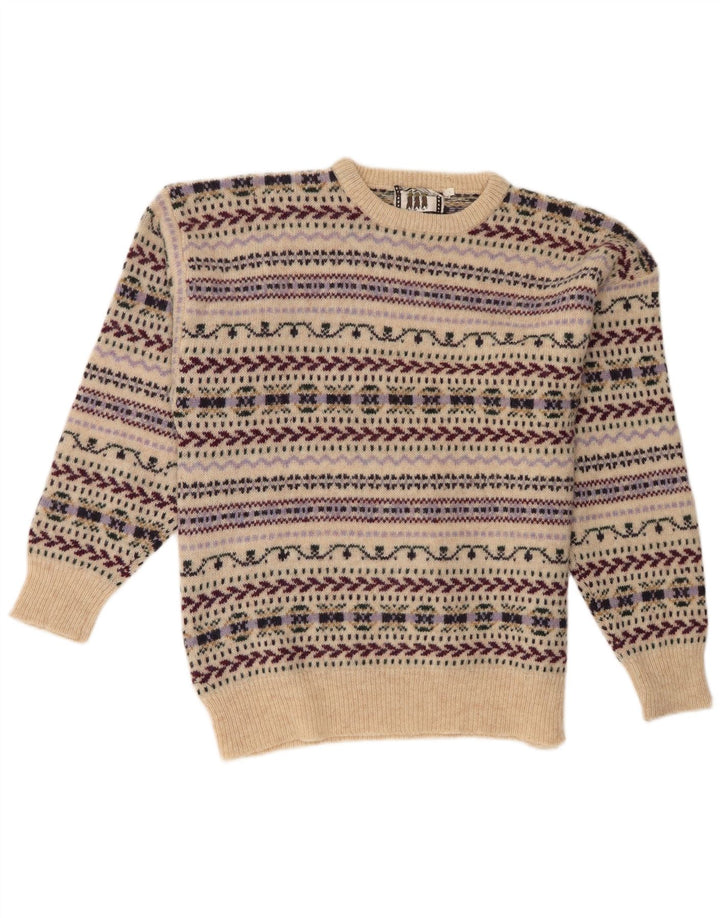 Cubus Herre Crew Neck Jumper Sweater Large Beige Fair Isle Wool
