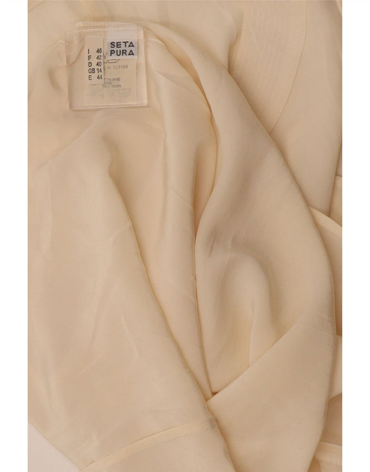 Vintage Womens Crop Ærmeløs bluse Top UK 14 Large Off White Silke