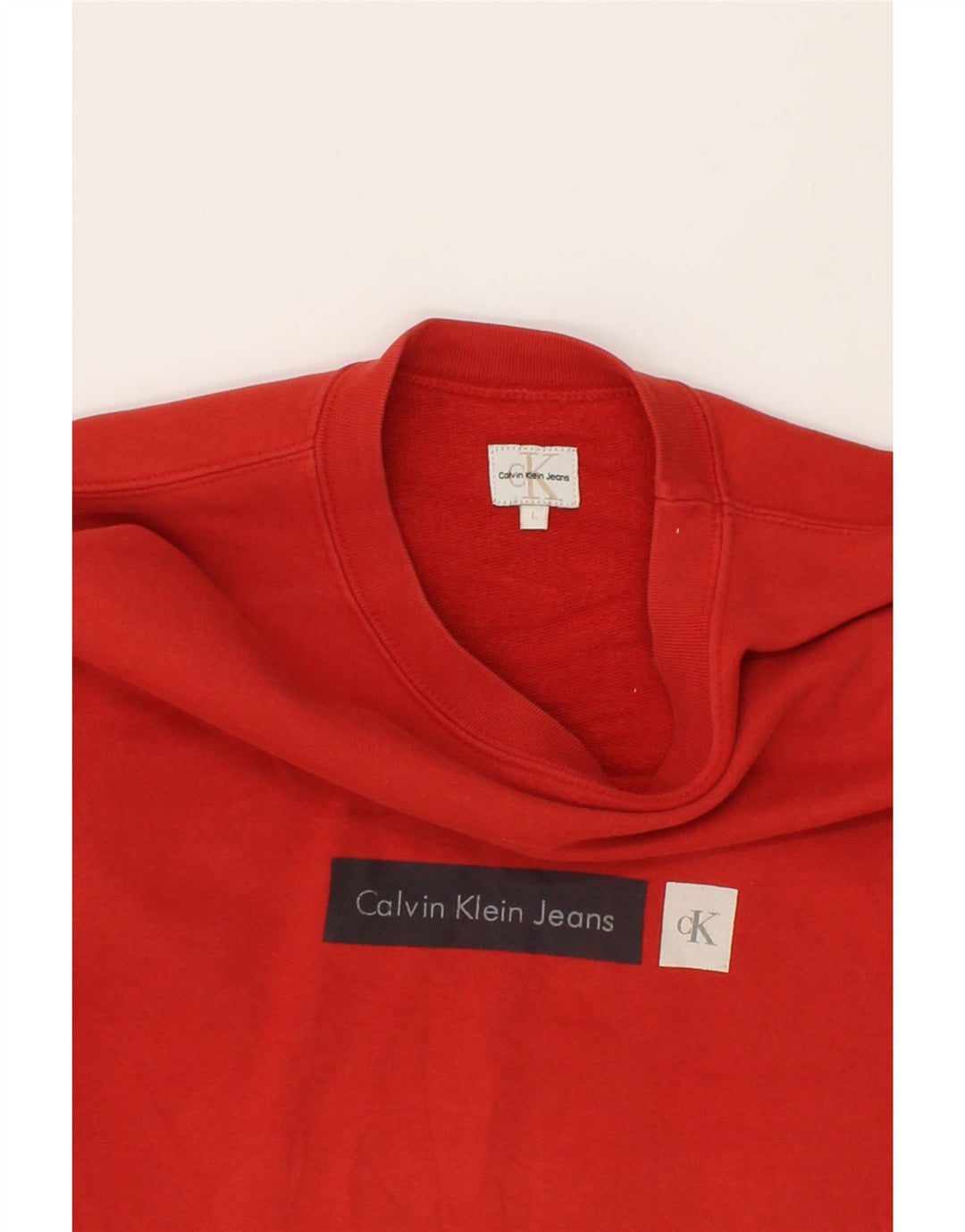 CALVIN KLEIN JEANS Mens Graphic Sweatshirt Jumper Large Red Vintage Calvin Klein Jeans and Second-Hand Calvin Klein Jeans from Messina Hembry 