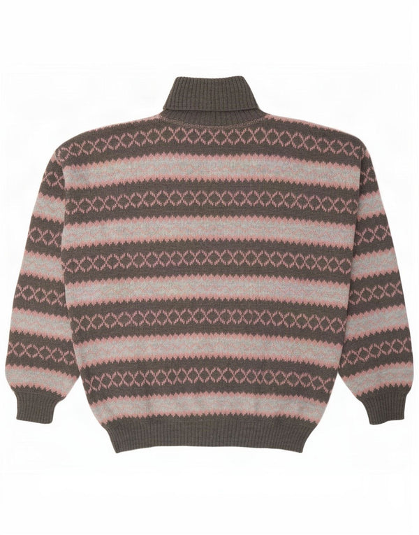 Vintage Mens Turtle Neck Jumper Sweater XL Grey Geometric Alpaca Wool
