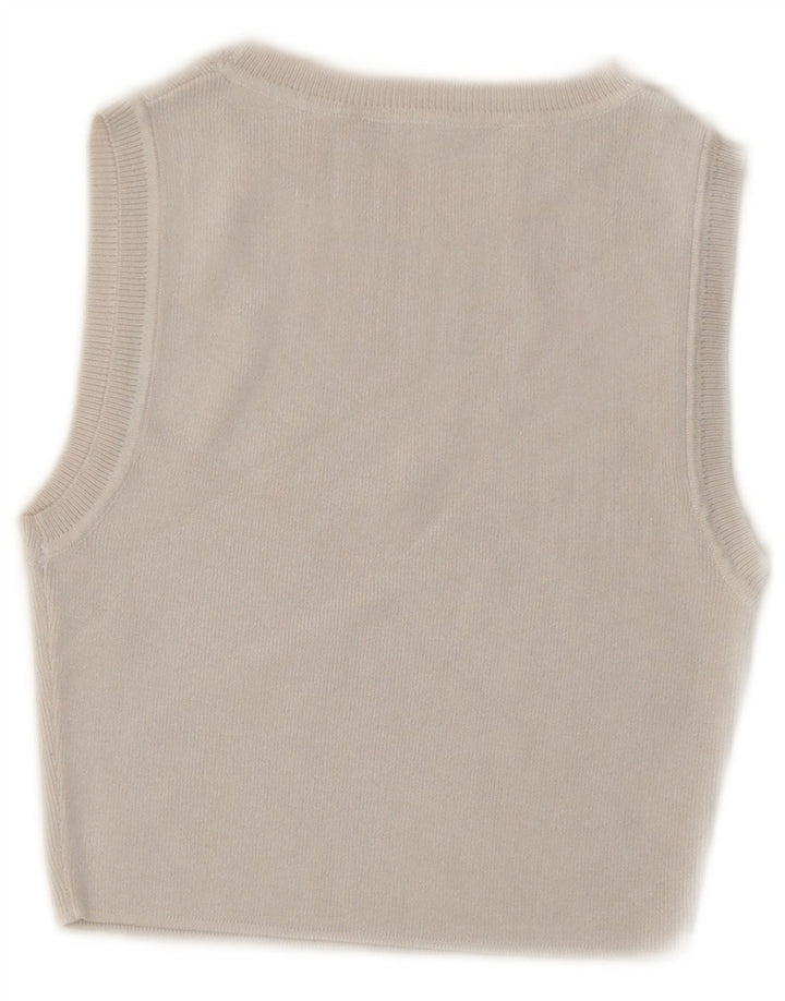 Zara Dame Pullover Crop Top UK 8 Small Off White Viscose