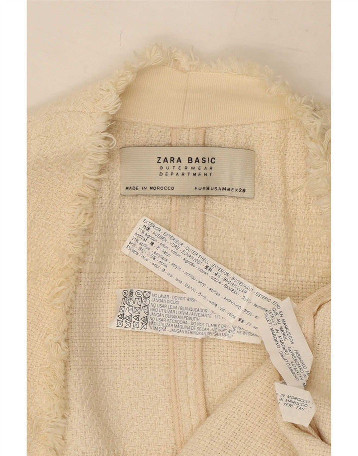Zara Womens Open Overcoat UK 12 Medium Off White Bomuld