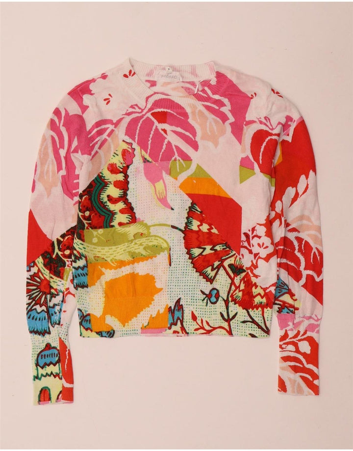 Desigual Dame Crew Neck Jumper Sweater UK 10 Small Multicolored Floral