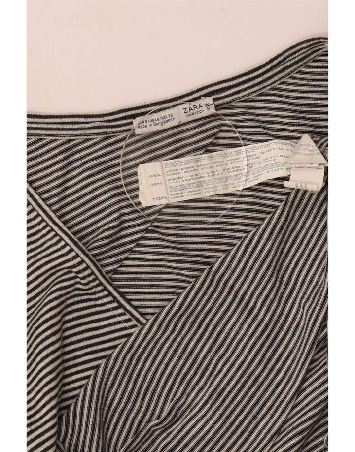 Zara Dame Top 3/4 ærme UK 10 Small Black Pinstripe Polyester