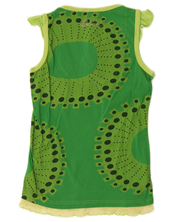 Desigual Kvinders Grafisk Vest Top UK 12 Medium Grøn Geometrisk Bomuld