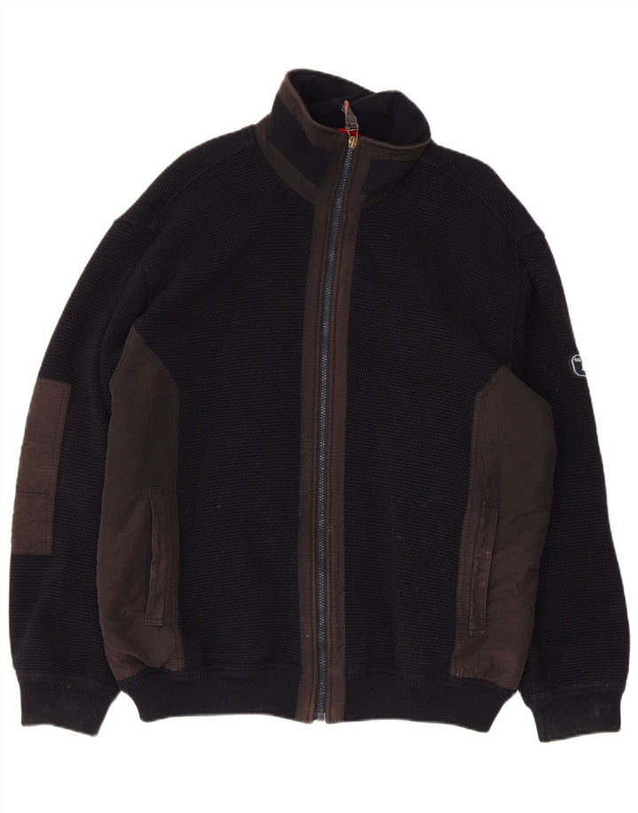 Vintage strik bomberjakke til mænd IT 52 XL Marineblå Colourblock Viscose