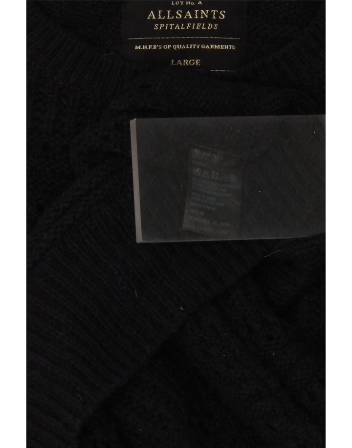 ALL SAINTS Mens Crew Neck Jumper Sweater Large Navy Blue Acrylic Vintage All Saints and Second-Hand All Saints from Messina Hembry 