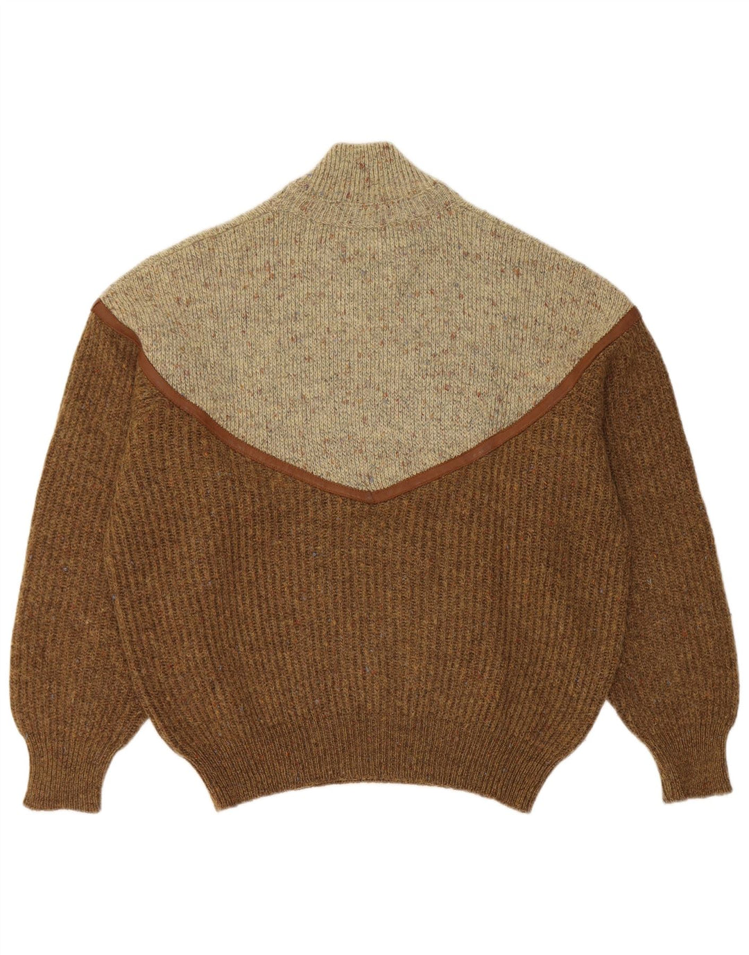 Vintage Herre Turtle Neck Jumper Sweater Stor Brun Colourblock
