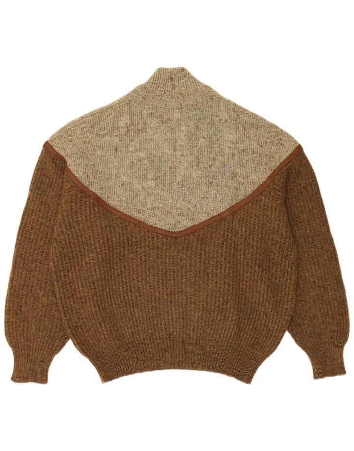 Vintage Herre Turtle Neck Jumper Sweater Stor Brun Colourblock