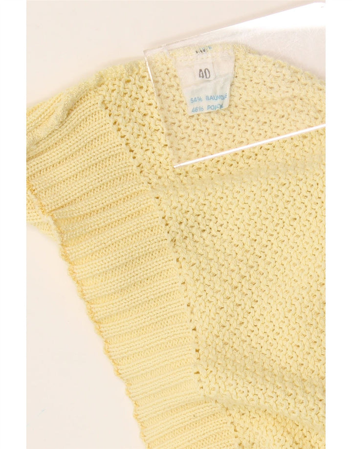 VINTAGE Dame Oversized V-hals sweater IT 40 Lille gul bomuld