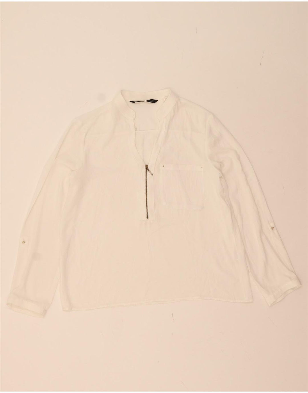 ZARA Womens Long Sleeve Blouse Top UK 14 Medium White Polyester Vintage Zara and Second-Hand Zara from Messina Hembry 