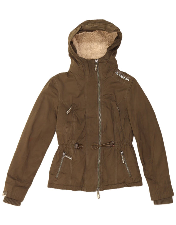 Superdry Sherpa Parkajakke med hætte til kvinder UK 6 XS Khaki Polyester