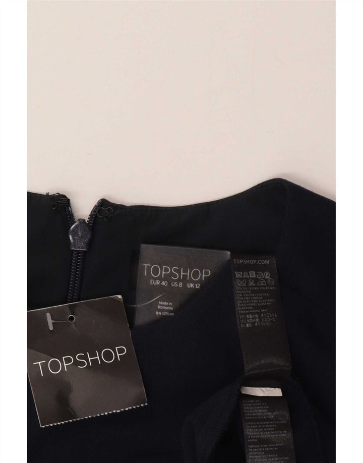 Topshop Dame Ærmeløs Skede Kjole UK 12 Medium Navy Blue Polyester